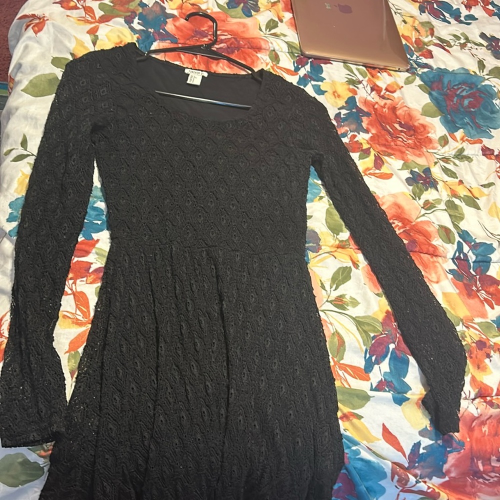 Forever 21 Black Sheath Dress Long Sleeve Ruched